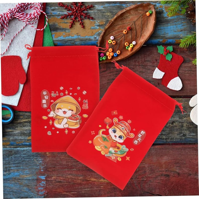 Year Of The Snake 6pcs Red Candy Bags Drawstring Goodie Pouches For Lunar New Year - Image 5